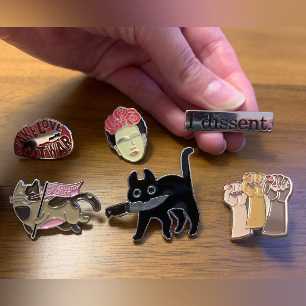 Feminist Girl Power Peace RBG Cat Pin Set